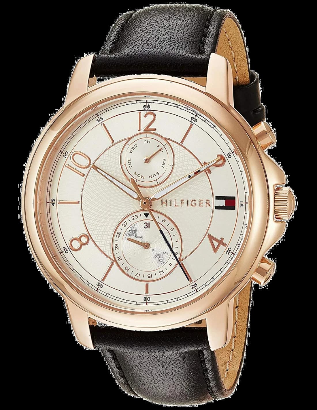 Montre Tommy Hilfiger 1781817 Femme - Cadran Blanc, Boîtier Or Rose, Bracelet Cuir Marron