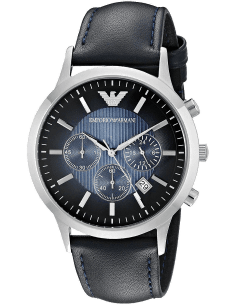 Montre Homme Emporio Armani Classic AR2473 Cadran Bleu Bracelet Cuir Perforé