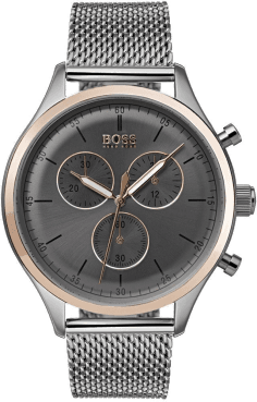 Montre Homme Hugo Boss Companion 1513549 Cadran Gris Acier Maille Milanaise