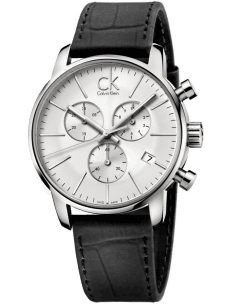 Montre Calvin Klein K2G271C6 Chronographe Homme Cadran Argent Bracelet Cuir Noir