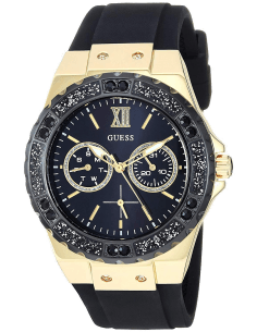 Montre Femme Guess Limelight W1053L7 - Boîtier Silicone Doré, Cadran Noir et Cristaux
