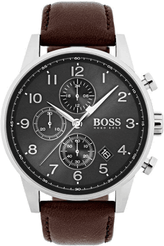 Montre Homme Hugo Boss 1513494 Navigator Chronographe Cadran Noir Cuir Marron