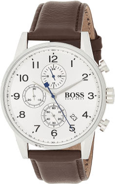 Montre Homme Hugo Boss Navigator 1513495 Cadran Gris Acier, Bracelet Cuir Marron