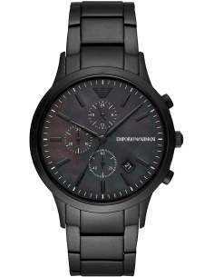 Montre Homme Emporio Armani Renato AR11275 Chronographe, boîtier acier noir, bracelet cuir noir