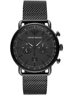 Montre Homme Emporio Armani Aviator AR11264 Chronographe Cadran Noir Maille Milanaise