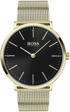 Montre Homme Hugo Boss 1513735 - Boîtier Or & Cadran Noir sur Bracelet Maille Milanaise