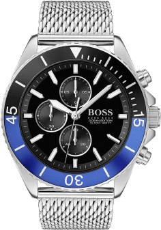 Montre Homme Hugo Boss 1513742 Edition Ocean - Cadran Noir, Boîtier Argent, Bracelet Maille Milanaise