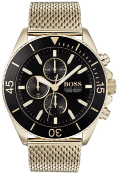 Montre Homme Hugo Boss 1513703 Cadran Noir Boîtier Or Bracelet Maille Milanaise
