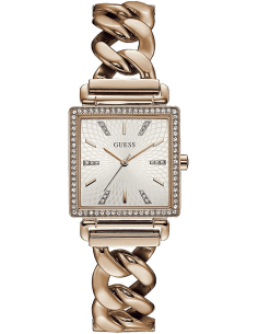 Montre Guess Vanity Diamonds W1030L4 - Cadran Carré Argent Cristaux - Bracelet Or Rose Acier