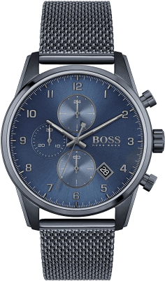 Montre Homme Hugo Boss Skymaster 1513836 - Boîtier et bracelet maille milanaise acier bleu