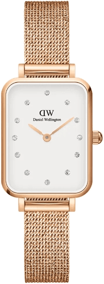 Montre Femme Daniel Wellington DW00100527 Quadro Rectangulaire Cadran Blanc Or Rose Maille Milanaise