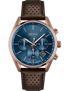 Montre Homme Hugo Boss Champion 1513817, Cadran Bleu, Boîtier Acier, Bracelet Cuir Marron