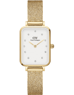Montre Femme Daniel Wellington Quadro DW00100599 - Boîtier rectangulaire or, cadran blanc, bracelet maille or