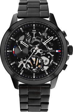 Montre Homme Tommy Hilfiger 1710478 Henry Cadran Squelette et Cuir Noir