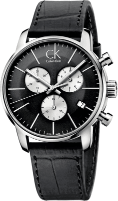 Montre Homme Calvin Klein K2G271CX Chronographe Cadran Noir Bracelet Cuir
