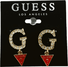 Boucles d'oreilles Guess pour femme - Lettre G triangle en métal doré avec zirconium - Réf. 109787