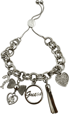 Bracelet Guess en métal doré à breloques serties de zircon, référence 109798, pour femme