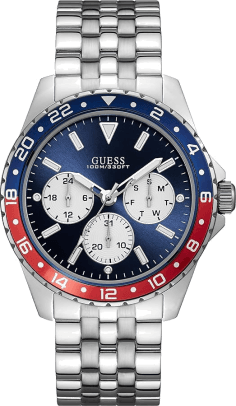 Montre Guess Odyssey W1107G2 pour Homme - Cadran bleu multifonction, bracelet acier argent