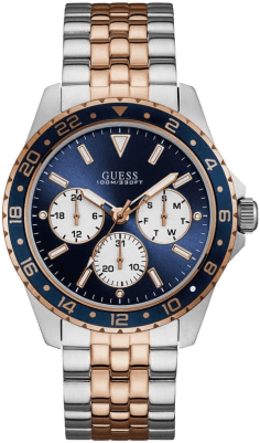 Montre Guess Odyssey W1107G3 pour Homme - Cadran bleu, bracelet acier bicolore or rose et argent