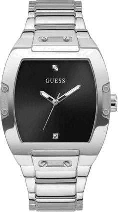 Montre Homme Guess Phoenix GW0387G1, Cadran Noir Tonneau, Bracelet Acier Argent
