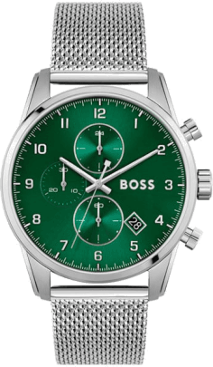 Montre Homme Hugo Boss Skymaster 1513938 - Cadran vert et bracelet maille milanaise argenté
