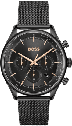 Montre Hugo Boss Gregor 1514065 pour Homme - Cadran noir, bracelet acier maille milanaise