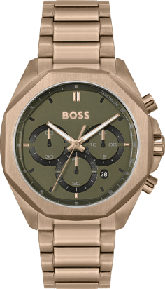 Montre Hugo Boss Cloud Bronze 1514019 pour Homme - Cadran Vert Olive, Bracelet Acier Or Rose
