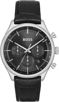 Montre Homme Hugo Boss Sport Lux Gregor 1514049 Cadran Noir Bracelet Cuir Noir