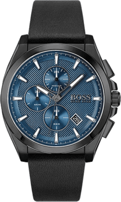 Montre Homme Hugo Boss Grandmaster 1513883 - Chronographe Cadran Bleu, Boîtier Acier & Bracelet Cuir Noir