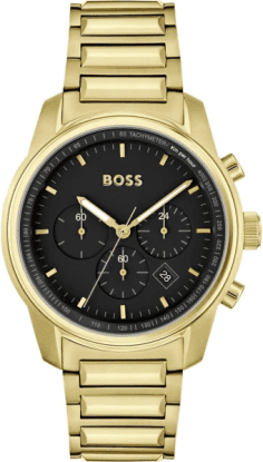 Montre Homme Hugo Boss Trace 1514006, Boîtier et Bracelet Acier Doré, Cadran Noir Multifonction