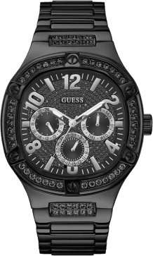 Montre Homme Guess Duke GW0576G3, boîtier et bracelet acier noir, cadran coussin multifonction