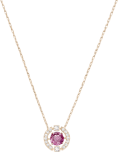 Collier Swarovski Sparkling Dance Round 5279421 pour Femme, plaqué or rose avec pierre fuchsia