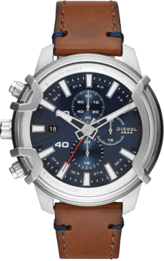 Montre Diesel Griffed DZ4518 pour Homme, Cadran Argent, Bracelet Cuir Marron