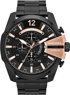 Montre Diesel Mega Chief DZ4309 pour Homme - Boîtier Noir et Inserts Or Rose