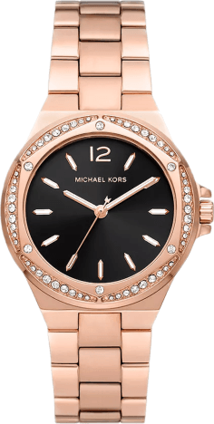 Montre Michael Kors Lennox MK7233 cadran noir bracelet acier inoxydable doré rose