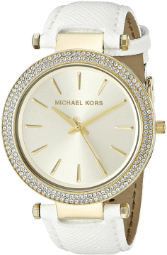 Montre Michael Kors Darci MK2391 - Cadran doré, bracelet cuir blanc pour femme