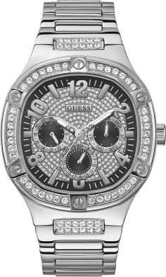 Montre Homme Guess Duke GW0576G1, boîtier argenté avec strass, bracelet acier