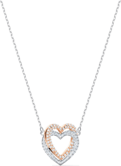 Collier Swarovski Hyperbola Double Heart 5518868 en plaqué rhodium avec cristaux blancs pour femme