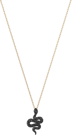 Collier Swarovski Leslie 5384396 pour Femme, Pendentif Serpent en Métal Plaqué Or Rose et Cristaux Noirs