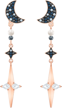Boucles d'oreilles Swarovski Symbolic 5489533 en plaqué or rose, motif lune avec cristaux, pour femme