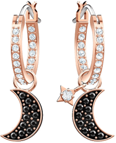 Boucles d'oreilles Swarovski Duo Moon 5440458 plaqué or rose pour femme, cristaux noirs et blancs