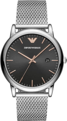 Montre Homme Emporio Armani Luigi AR11272 Cadran Noir Boîtier Argent Bracelet Maille Milanaise