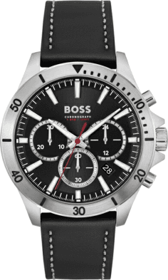 Montre Homme Hugo Boss Troper 1514055 - Cadran noir multifonctions, bracelet cuir noir