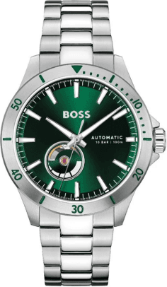 Montre Homme Hugo Boss Troper Automatique 1514200 - Cadran Vert, Boîtier et Bracelet Acier Argenté