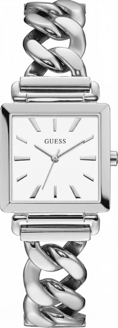 Montre Femme Guess Vanity W1029L1 - Boîtier carré acier argenté, cadran blanc