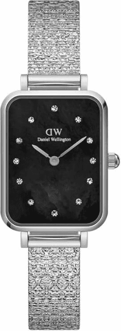 Montre Femme Daniel Wellington DW00100581 Quadro Rectangulaire Cadran Nacre Noire Maille Milanaise Or Rose