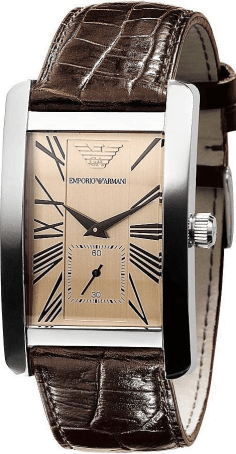 Montre Emporio Armani AR0154 Boîtier Rectangulaire et Bracelet Cuir Marron