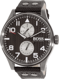 Montre Homme Hugo Boss 1513086 Aeroliner MAXX - Boîtier Bleu 50mm, Cadran Noir, Bracelet Cuir